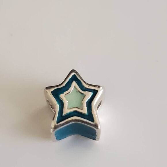 Chamilia Sterling Silver Small Star Charm Spacer with Blue and Green Accents - Picture 3 of 4